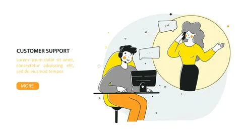 Flat support client for web marketing design. Service remote Technology concept. Stock Illustration