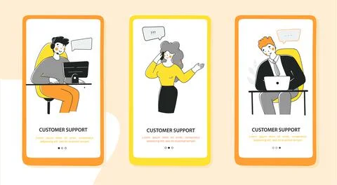 Flat support client for web marketing design. Flat onboarding mobile app page Stock Illustration