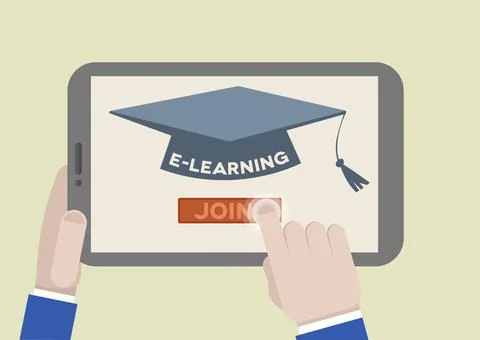 FLAT tablet eLearning minimalistic illustration of a tablet computer with ... Foto stock