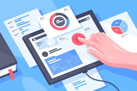 Flat tablet with infographics for economic statistics. Stock Illustration