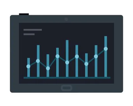 Flat tablet vector icon with statistical data presented in the form of digital Stock Illustration