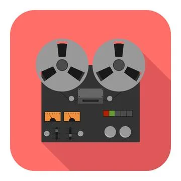 Flat tape recorder icon on pink background. Studio music equipment symbol. Stock Illustration