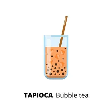 Flat tapioca bubble tea in glass. Stock-Illustration