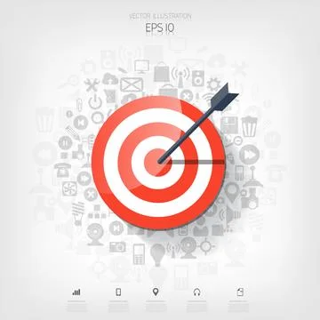 Flat target with web application icons. Management concept background. Teamwork Illustrazione stock