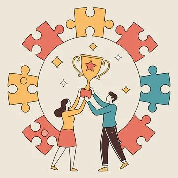 Flat Teamwork Success Concept With Trophy (1) vector illustration design 111 Illustrazione stock