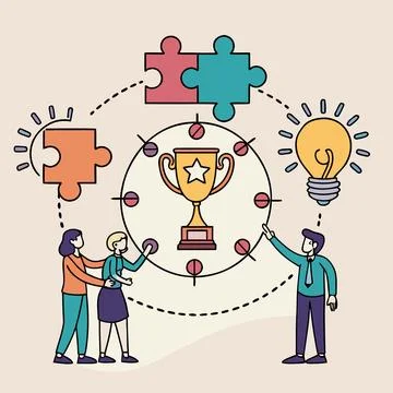 Flat Teamwork Success Concept With Trophy vector illustration design 112 Illustrazione stock