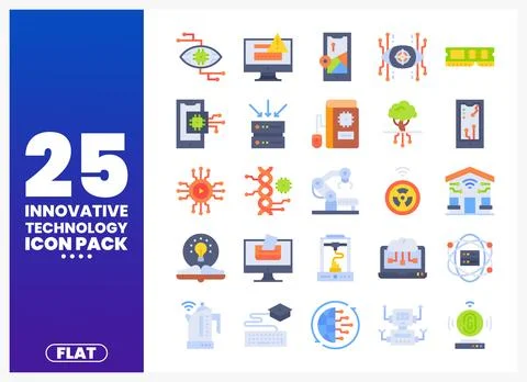 Flat Technology Icons with Modern Innovations and Digital Elements Illustrazione stock