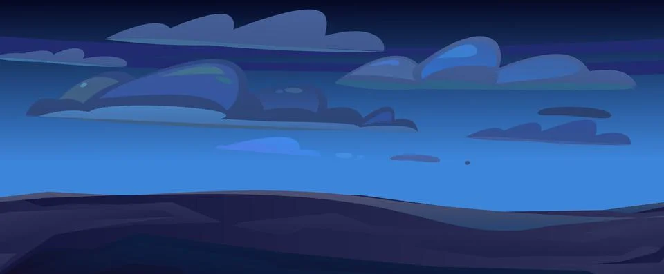 Flat terrain in Rocks cliffs landscape. Night scenery in mountains. Cartoon f Stock Illustration