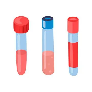 Flat test tubes vector set on white background. Stock Illustration