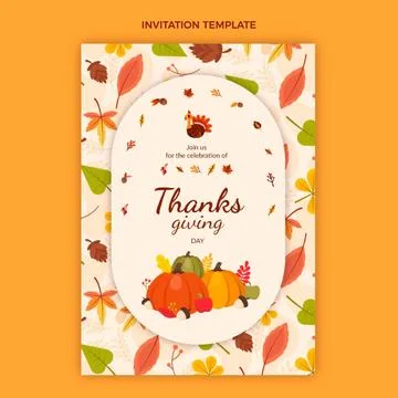 Flat thanksgiving invitation template Stock Illustration
