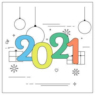 Flat Thin Color Line Concept of Happy New Year Stock Illustration