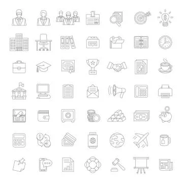 Flat thin line business and finance icons Stock Illustration