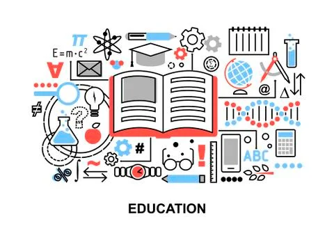 Flat thin line design vector illustration, concept of education process Illustrazione stock