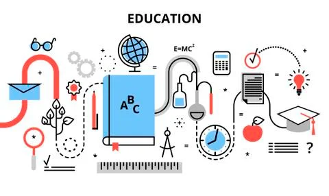 Flat thin line design vector illustration, concept of education process Illustrazione stock