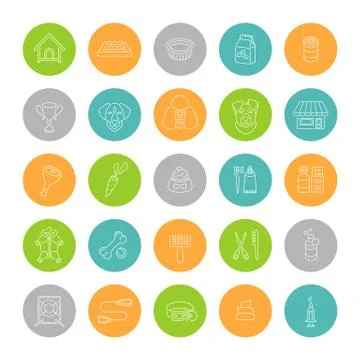Flat thin line dog care vector web icons Stock Illustration
