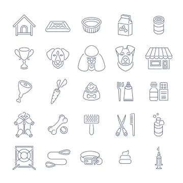Flat thin line dog care vector web icons Stock Illustration