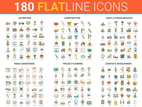 Flat thin line icon vector illustration with 3d printing development Stock Illustration