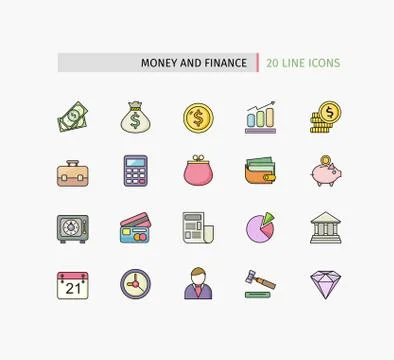 Flat Thin Line Icons of Money and Finance Stock Illustration