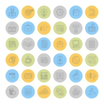 Flat thin line round business and finance icons Illustrazione stock