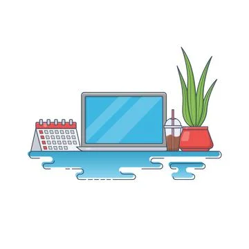 Flat thin line vector illustration of Creative Workspace Stock Illustration