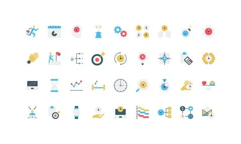 Flat Time Management and Productivity Icon Set 스톡 일러스트