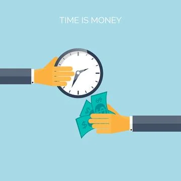 Flat time is money concept background. Movey saving. Time management. Stock Illustration