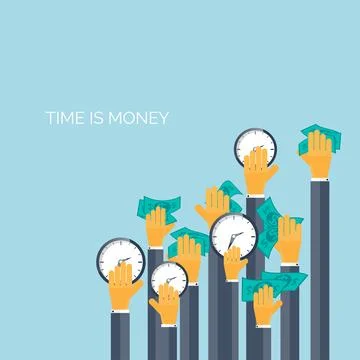 Flat time is money concept background. Movey saving. Time management. Stock Illustration