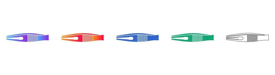 Flat Tip Precision Tweezers Tool Icons Stock Illustration