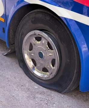 Flat tire on a bus Stock Photos