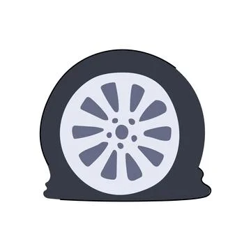 Flat tire causing car breakdown and repair problems Illustrazione stock