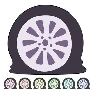 Flat tire causing car breakdown and repair problems graphic Stock Illustration