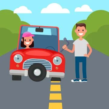 Flat tire change. Vector Illustrazione stock