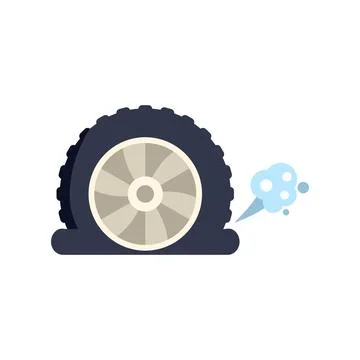 Flat tire deflating with air leaking Illustrazione stock