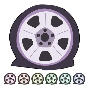 Flat tire deflating on a vehicle wheel failure graphic Stock Illustration