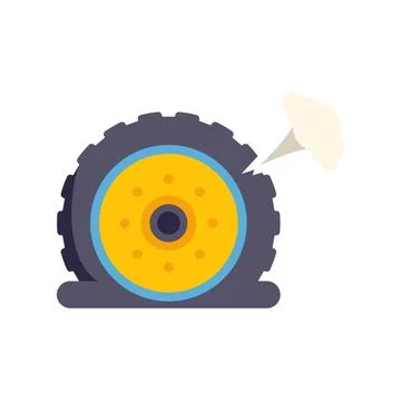 Flat tire experiencing puncture and air deflation Stock Illustration