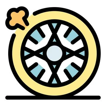 Flat tire losing air with smoke coming out representing breakdown or damage Stock Illustration