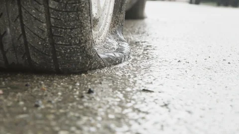 Flat Tire On Side Of  Road In Rainy Day Stock Footage 125843438