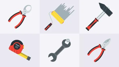 Flat tools for building construction, home repair Stock Illustration