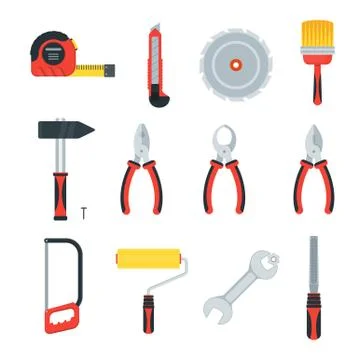 Flat tools for building construction, home repair Illustrazione stock