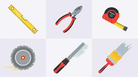 Flat tools for building construction, home repair Stock Illustration