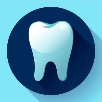 Flat tooth Icon Vector with long shadow. Dentist symbol. Suit for app and UI Stock Illustration