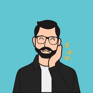 Flat Toothache Man Touching his Cheek Vector Illustration Stock Illustration