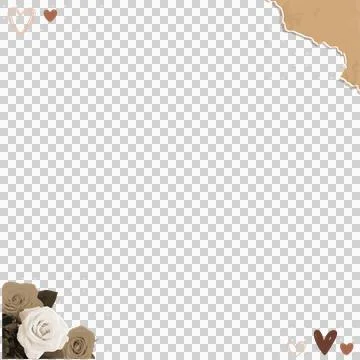 Flat torn paper frame is showing cream roses, brown hearts with dotted grid, Illustrazione stock
