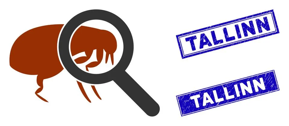 Flat Total Flea Control Icon and Grunge Rectangle Tallinn Stamp Seals Illustrazione stock