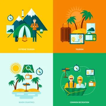 Flat Tourist Set Illustrazione stock
