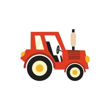 Flat tractor on white background. Red tractor icon - vector illustration. Agr Stock Illustration