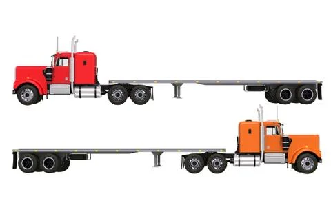 Flat trailer trucks isolated on solid white background. Stock Illustration