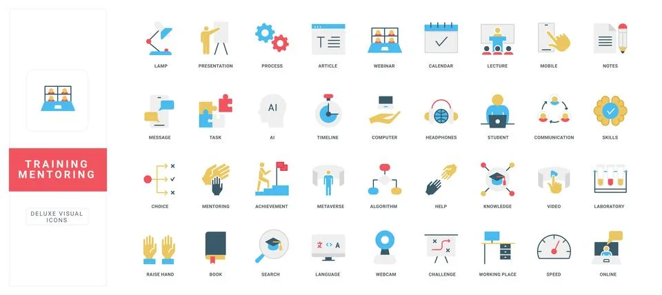 Flat Training and Mentoring Icon Set Collection Stock-Illustration