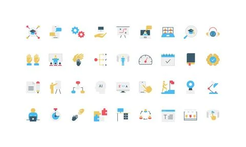 Flat Training and Mentoring Icon Set Collection 스톡 일러스트