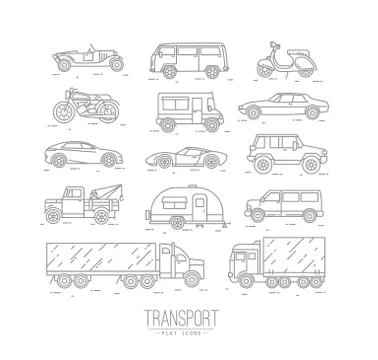 Flat transport icons Stock Illustration